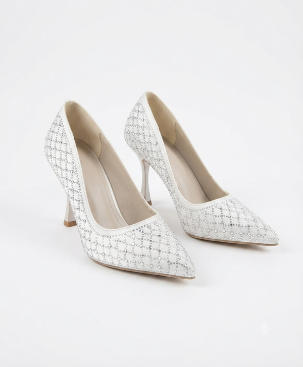 Ivory Dream Taş Detaylı Işıltılı Fildişi Stiletto