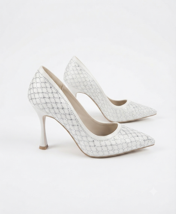 Ivory Dream Taş Detaylı Işıltılı Fildişi Stiletto